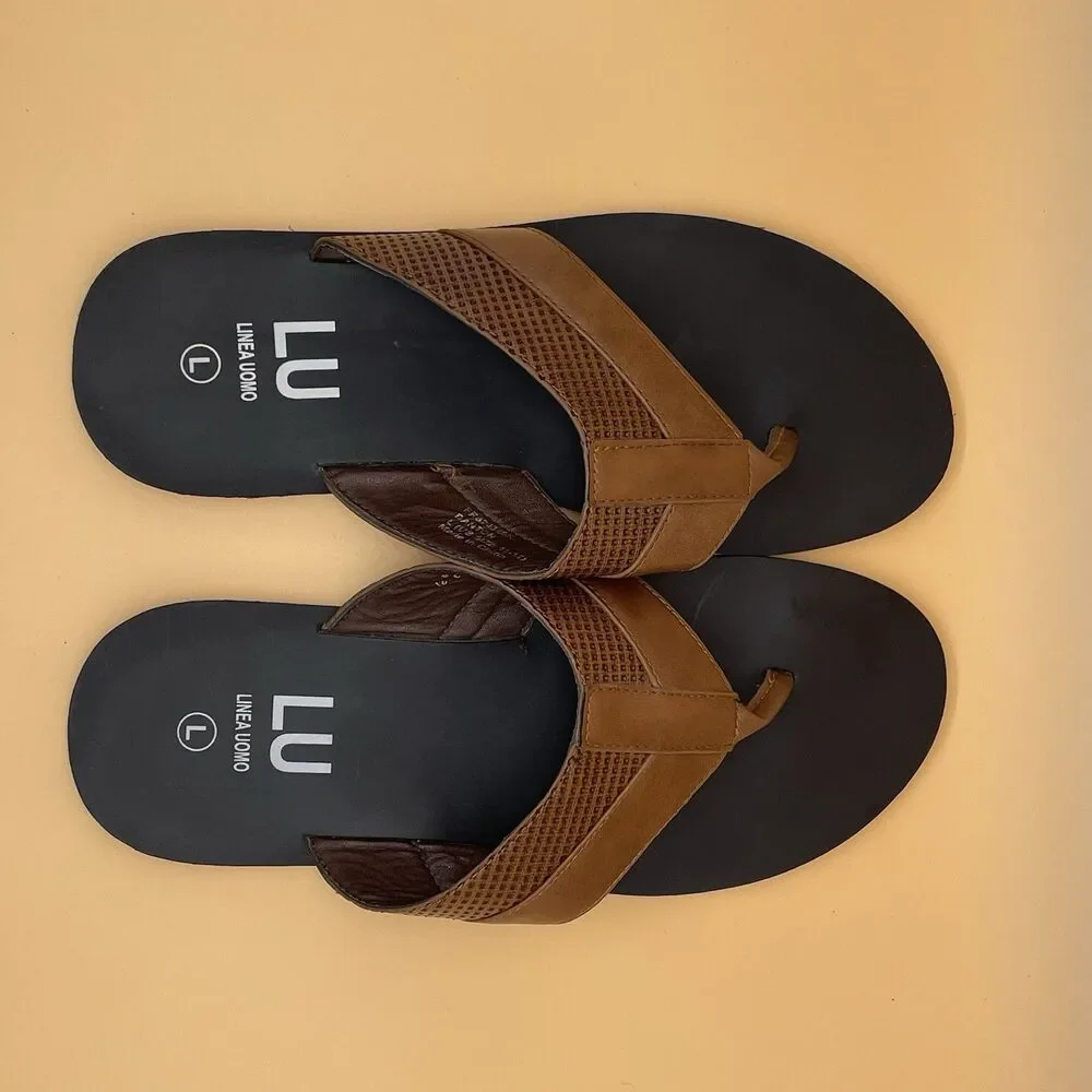 Linea Uomo Danton Leather Flip-Flops / Sandals Men's Size Large Brown Black